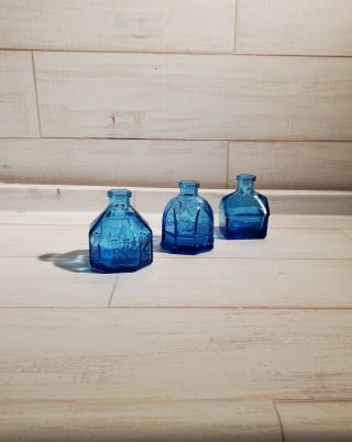 Antique Ink Bottle Set Of 3 Cobalt Blue Glass Wheaton Nj Vintage Rare Perfect