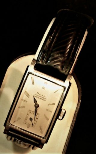 Rare Vintage Art Deco Doxa Rectangular Wristwatch In Steel Casing Ca.  1930s
