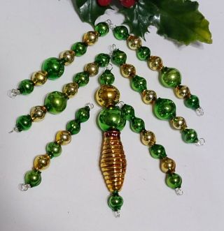 Vintage Mercury Glass Bead Icicle 7 Christmas Ornaments Gold Green