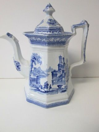 Antique Blue & White Transferware Ironstone Teapot