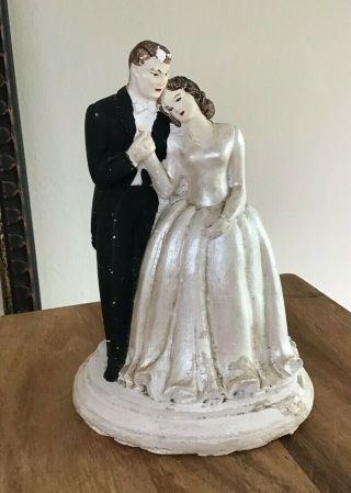 Vintage 1940s Bride Groom Chalkware Cake Topper Melillo?
