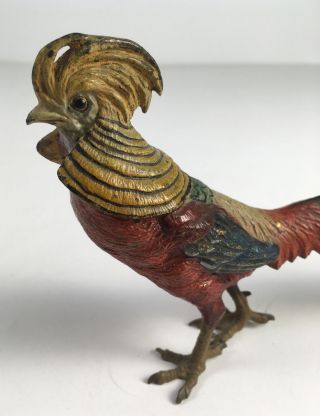 Old Vintage Antique Cold Painted Handpainted Bronze Brass Pheasant Bird Figure