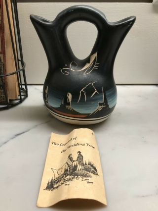 Ute Art Tribal Pottery Rare Etched Wedding Vase Signed Native American Vintage