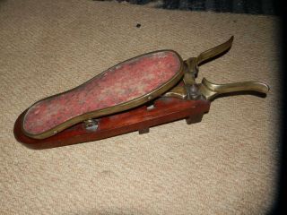Rare Antique Mahogany And Brass Automatic Sprung Loaded Boot Jack.