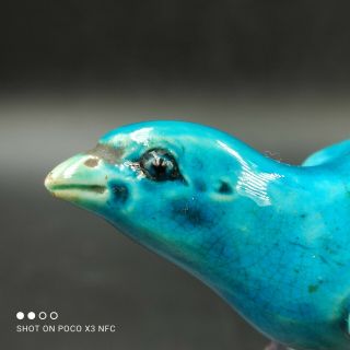 Antique Chinese Porcelain Bird Figure Turquoise With Mark 2