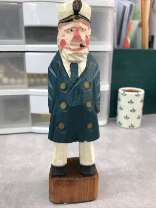 Unique Vintage Wood Hand Carved Sea Captain Fisherman Smoking 6 Inches