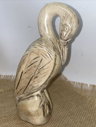 Vintage Carved And Antiqued Soapstone Stone Statue Crane Heron Bird Shorebird