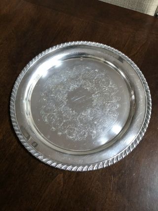 Vintage Wm A Rogers Silverplate Etched Gadroon 10” Round Serving Tray