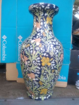 Antique Chinese Porcelain Vase Cobalt Blue With Flowers.  Approx 20 " High