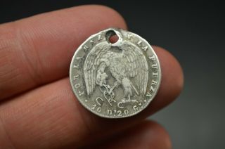 1844?? Santiago Chile 2 Reales Silver Coin Condor Holed Rare Coin