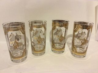 4 Very Rare Fred Press Mid Century Modern White Horse Motif Drinking Glasses
