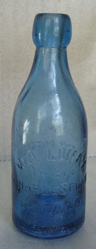 Antique Bottle Soda J A Lomax 14 & 16 Charles Place Chicago Sapphire Blue