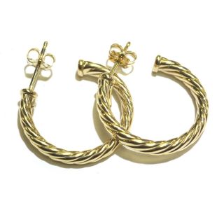David Yurman 18k Yellow Gold Twist Hoop Earrings Ladies Unique Rare