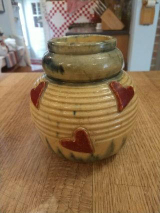 Antique Majolica Yellow Ware Pottery Vase With Red Hearts No Damage