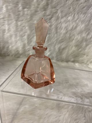 Vintage Signed Made In Czechoslovakia Pink Crystal Perfume Bottle 3.  5” Bin Z1