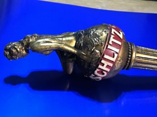 SCHLITZ Brewing Beer Gold Lady On Globe RARE Tap Handle Vintage Made In USA 3