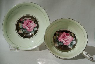 Rare Paragon Double Warrant Floating Pink Rose On Silver Cup & Saucer C 1938 - 52