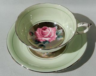 Rare PARAGON Double Warrant FLOATING PINK ROSE on SILVER CUP & SAUCER c 1938 - 52 2