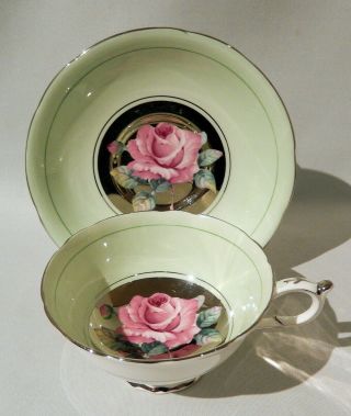 Rare PARAGON Double Warrant FLOATING PINK ROSE on SILVER CUP & SAUCER c 1938 - 52 4