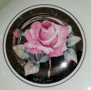 Rare PARAGON Double Warrant FLOATING PINK ROSE on SILVER CUP & SAUCER c 1938 - 52 5