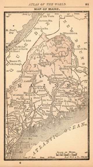 Rare Antique Maine State Map 1888 Miniature Vintage Map Of Maine 8319