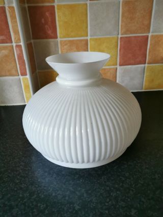 Aladdin White Ribbed Opaline Glass Oil Lamp Shade With 8.  5” Fitter Rim