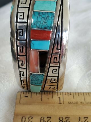 Alvin Lula Begay Navajo sterling silver turquoise coral Onyx cuff bracelet Rare 2
