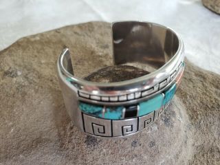 Alvin Lula Begay Navajo sterling silver turquoise coral Onyx cuff bracelet Rare 5