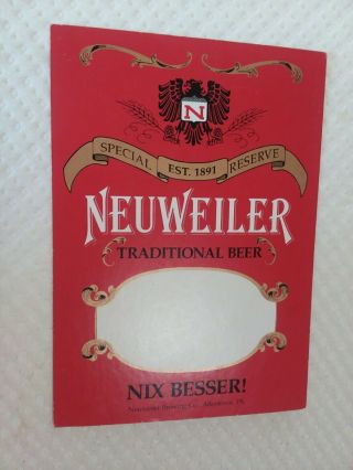 Antique Neuweiler’s Brewery Beer Red Sign Allentown Pa,  Attic Find Great Cond