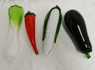 4 Vtg Murano Style Hand Crafted Life Size Glass Vegetables Corn Celery Jalapeno