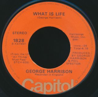 Beatles Very Rare 1976 George Harrison " What Is Life " Orange Label 45 Nm
