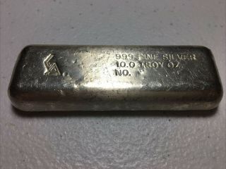 Rare Non - Numbered 10 Oz Silver Bar.  999 Ga Golden Analytical Poured Bar