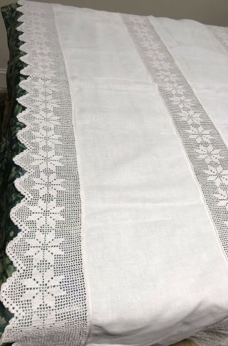 Antique Linen & Filet Lace Bedcover/tablecloth 6 