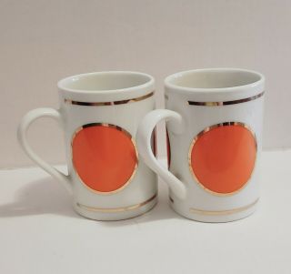 Jonathan Adler Mod Dot Mug Cups (2) Orange White Gold Happy Home Rare