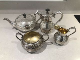 Silver Plate Antique 1930’s Tea & Coffee Set Wth Milk Jug And Sugar Bowl