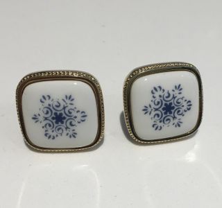 Vintage Royal Copenhagen Porcelain Blue White Gold Cufflinks - Made in Denmark 3