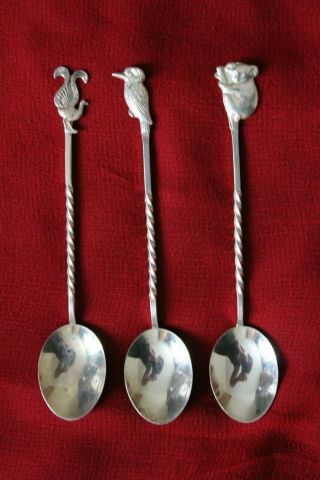 Set Of 3 Vintage Sterling Silver Australian Souvenir Spoons 4 " Long