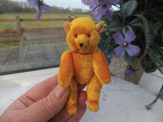 Old Vintage Antique Miniature 4 " Wire Jointed Teddy Bear Hard Fill Art Silk Toy