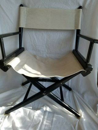 Vintage 1960s Telescope Folding Furniture Beige & Black Canvas Directors Chair