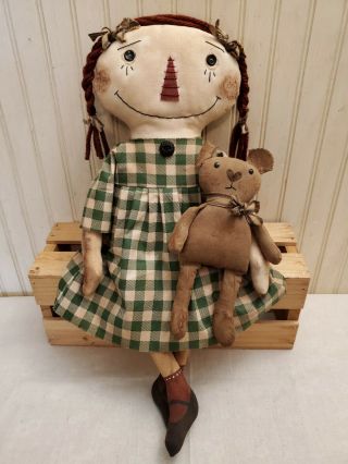 Primitive Grungy Raggedy Ann Doll & Her Baby Bear
