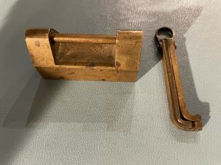 Antique Chinese Big Brass Padlock Vintage Trunk Door Heavy Lock W/ Keys