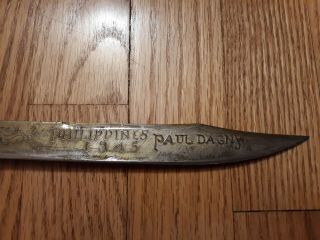 Named Marine Army Wwii Soldier Antique Philippines Wwii Souvenir Knife Blade.