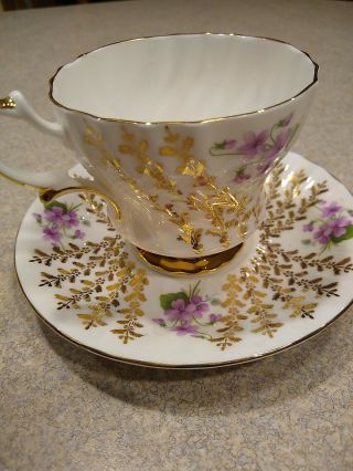 Vintage Queen Anne English Bone China Blue Gold Gilt Tea Cup & Saucer