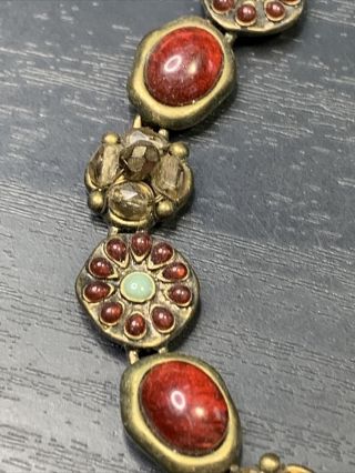 Liz Claiborne Antique Gold Panel Red Bracelet W/ Fold Over Box Clasp