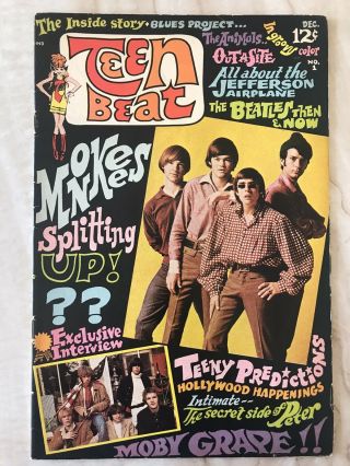 Teen Beat 1 - Monkees - Beatles - Bee Gees - Animals - Silver Age - 1967 - Rare Vf - 7.  5