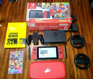 Nintendo Switch Red Mario Odyssey Bundle Rare Game Case Limited Edition