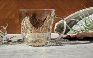 Starbucks Clear Glass Mug Gold Butterfly Wings,  Flowers Rare Collector 