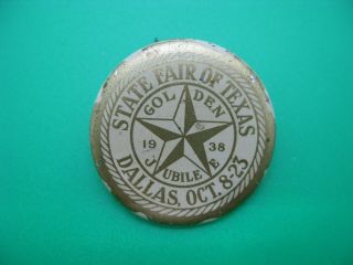 Vintage State Fair Of Texas Rare 1938 Golden Jubilee Pinback Button