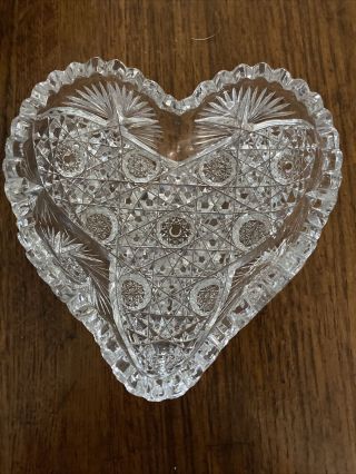 Antique American Brilliant Cut Glass 6 " Heart Shaped Bowl