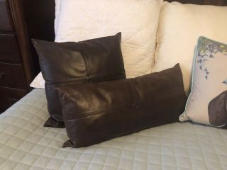 Pottery Barn Pieced Leather Lumbar Pillow Dark Chocolate 12x24,  2 Available.